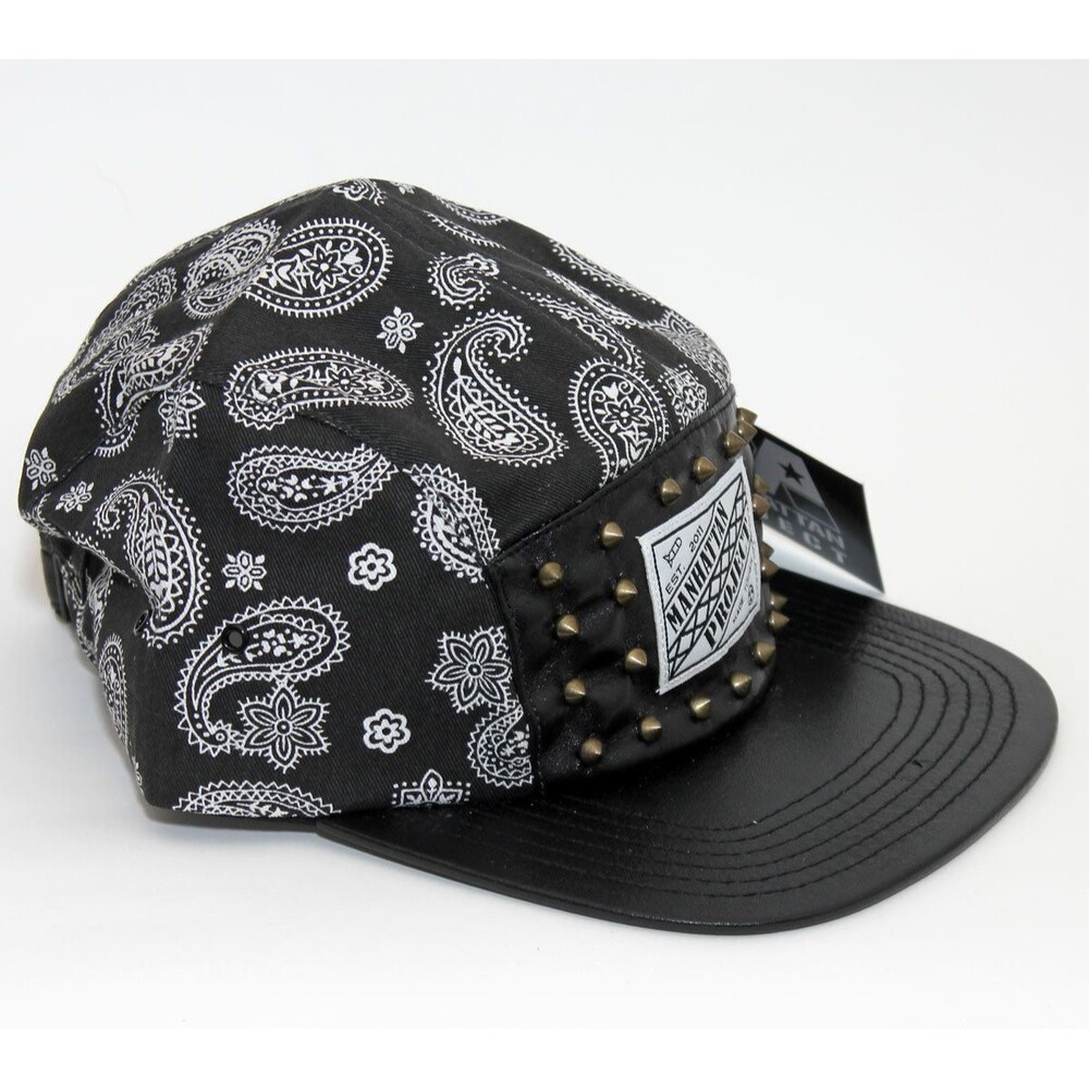 New MANHATTAN PROJECT Studded Black Paisley and Studs Baseball Cap Hat OSFM